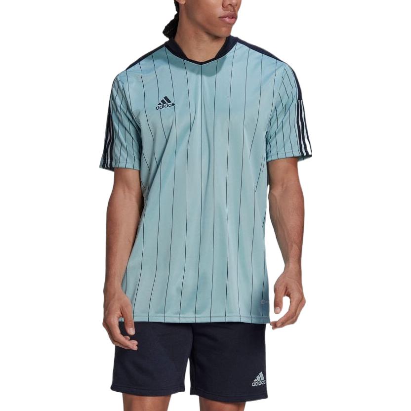 Men's adidas Stripe Micro Mark Printing Pullover Short Sleeve Blue T-Shirt HC1312