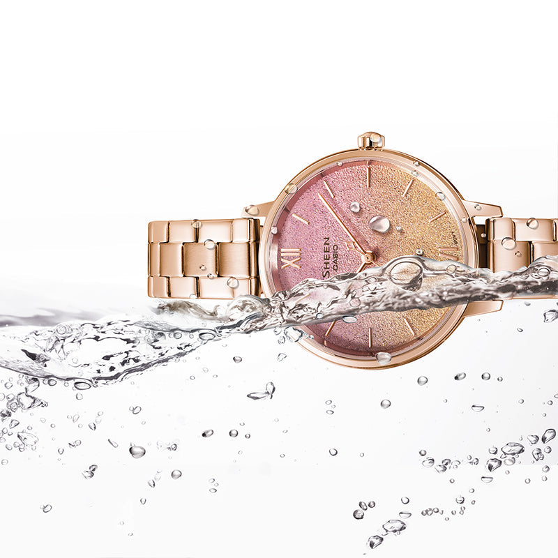 CASIO SHEEN Universe Starry Sky Subject Stylish Simplicity Thin And Light Watch Gradient Peach Gold Analog SHE-4548PG-4AUPR