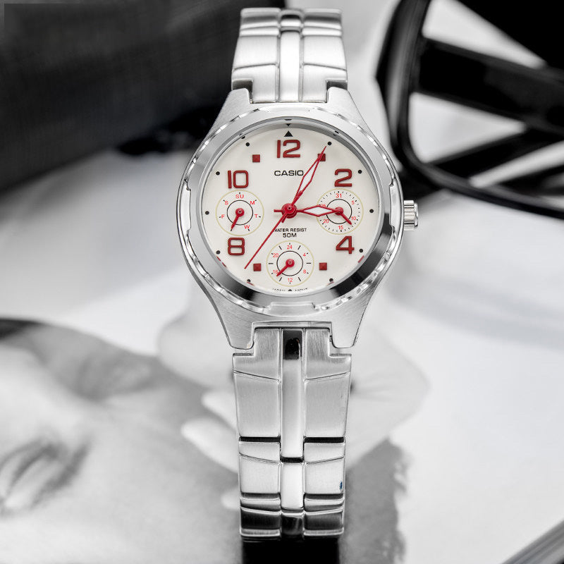 CASIO Couple Waterproof Stainless Steel Strap White Analog MTP-1374D-7A&LTP-2064A-7A2