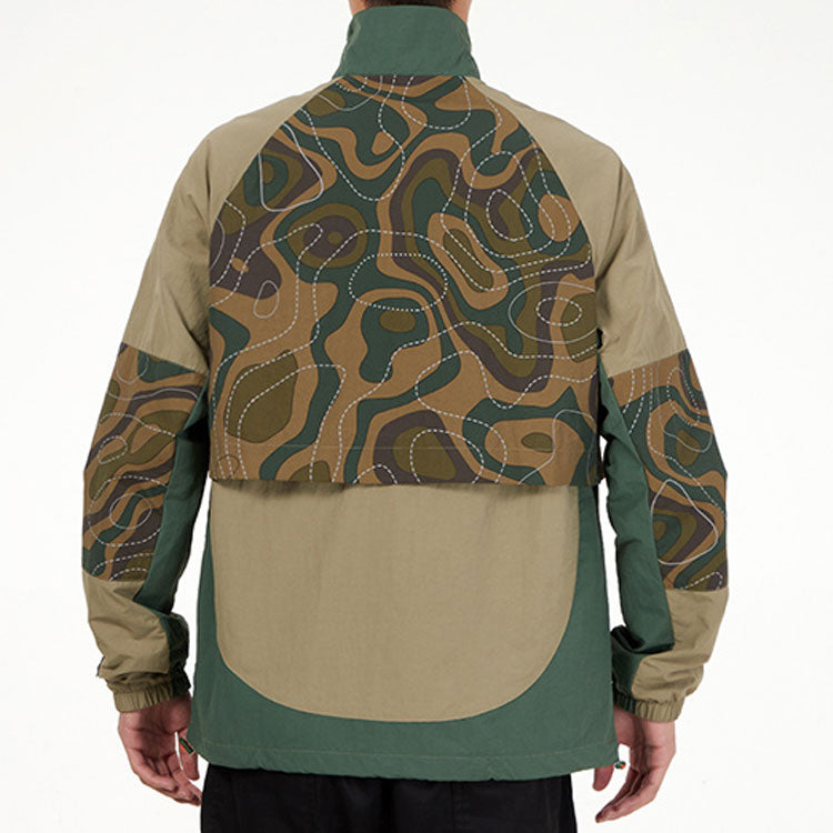 Men's adidas neo Cg Jk2 Contrast Color Stitching Sports Stand Collar Logo Jacket Military Green HE7944