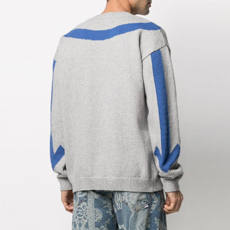 Off-White SS21 Arrow Pattern Round Neck Pullover Gray OMHA036S21KNI0020545