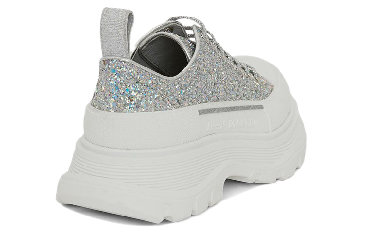 (WMNS) Alexander McQueen Tread Slick Glitter Low Sneaker 'Silver' 666805W4JF58286