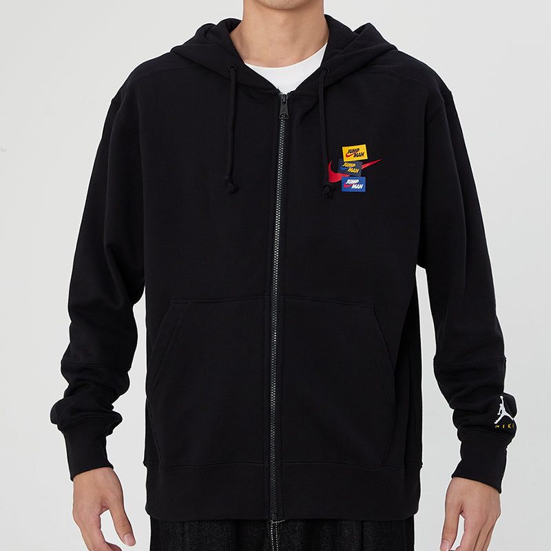 Men's Air Jordan Woven Label Logo Sports Hooded Jacket Autumn Black DH7727-010