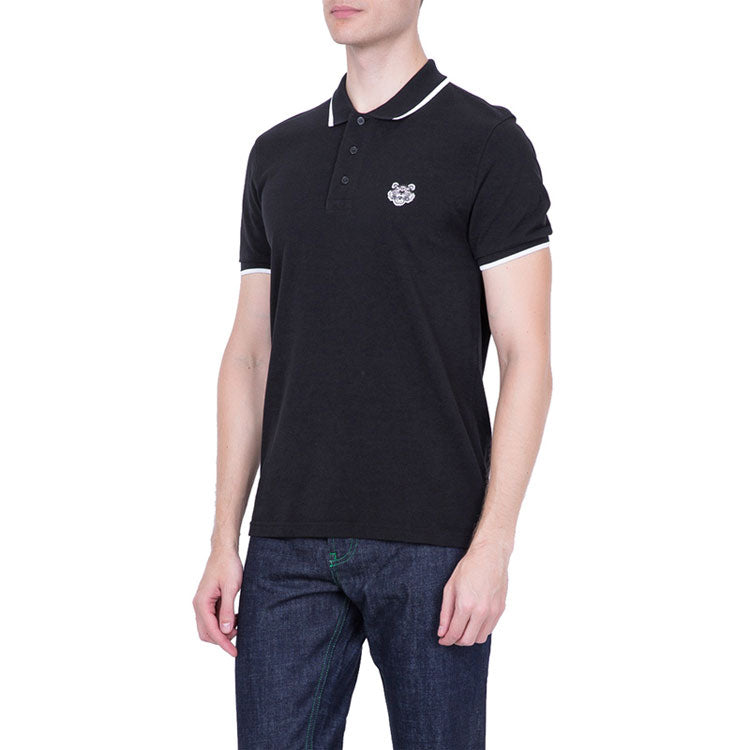 Men's KENZO Tiger Head logo Cotton Short Sleeve Black Polo Shirt F005PO0014BA-99