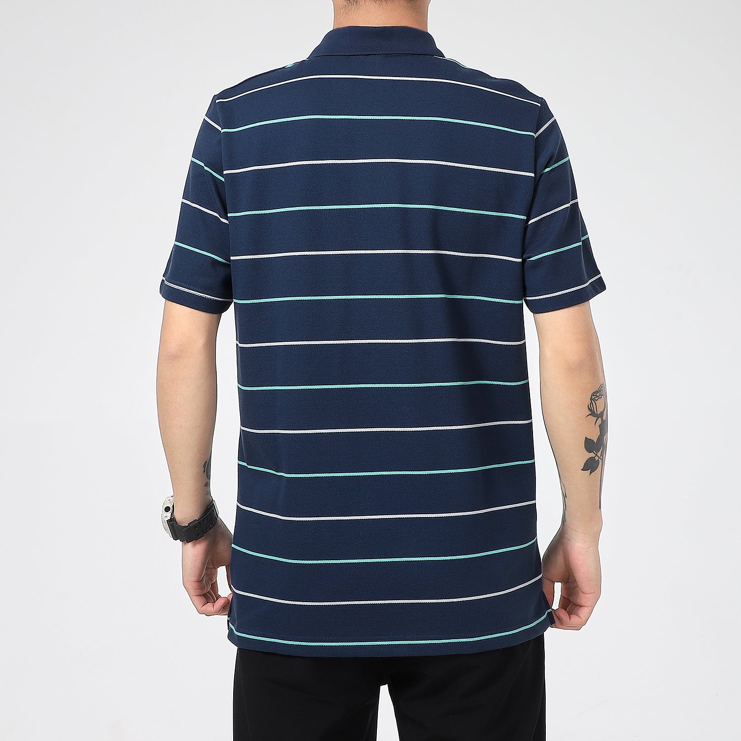 adidas Striped Logo Print Sports Short Sleeve Polo Shirt Navy GP1001