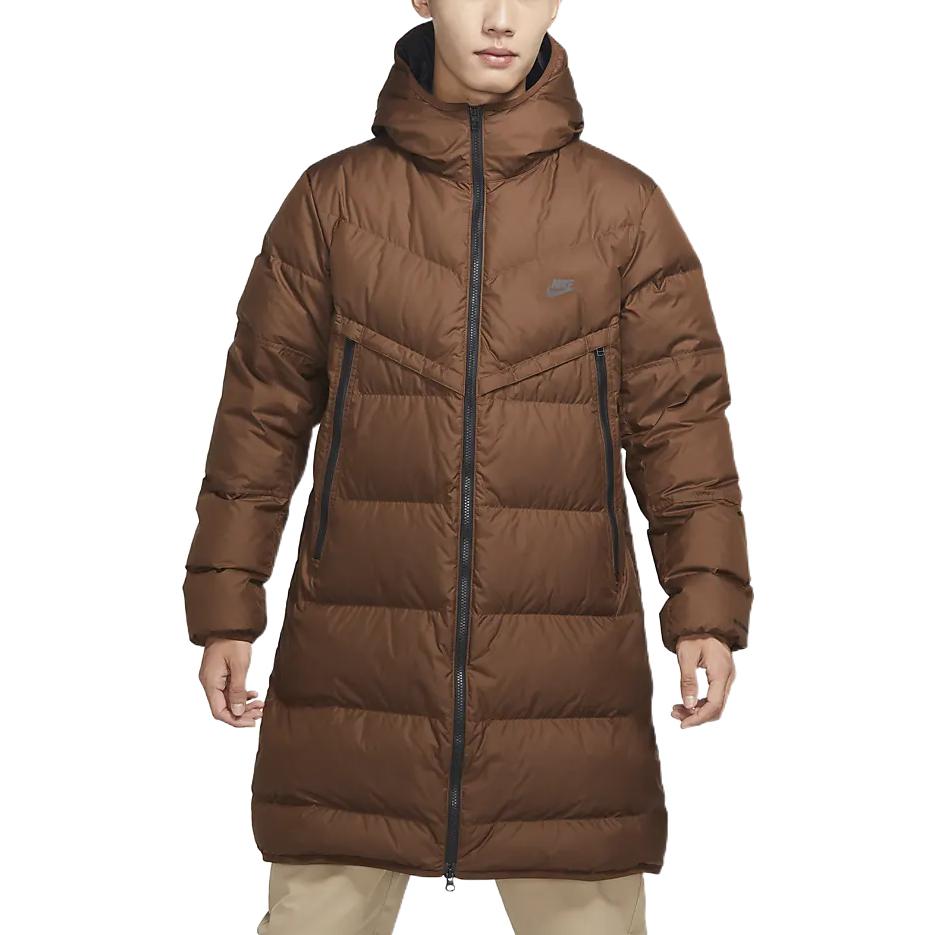 Nike hooded puffer long coat 'Brown' DV1134-259
