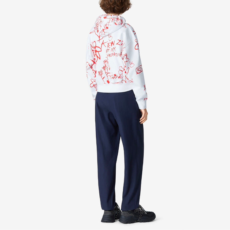 (WMNS) KENZO SS21 Valentine's Day Series Graffiti Pattern Hoodie White FB52SW6904MO-01B