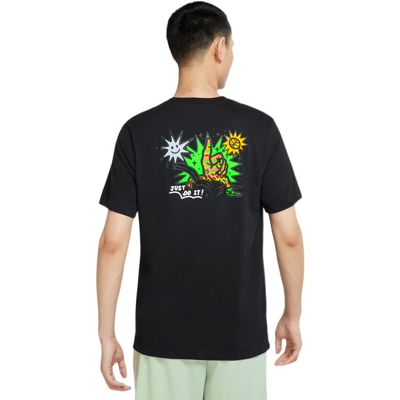 Men's Nike SS22 Cartoon Sun Hand Printing Pattern Alphabet Round Neck Short Sleeve Black T-Shirt DV3189-010