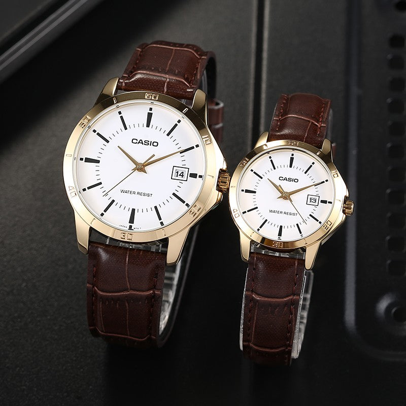 CASIO Couple Quartz Waterproof White Analog MTP-V004GL-7A&LTP-V004GL-7A