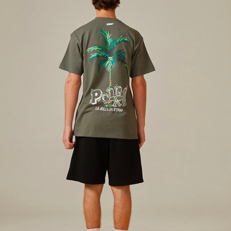 PJs Vigor Pattern Printing Cotton Short Sleeve Unisex Gray 20SSTS10232-P