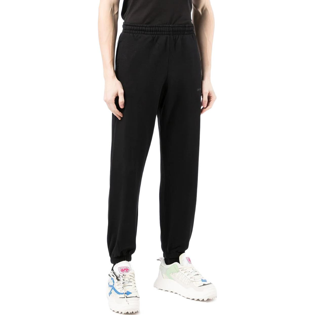 Men's Off-White SS22 Back Logo Printing Bundle Feet Sports Pants/Trousers/Joggers Black OMCH030C99FLE0031010