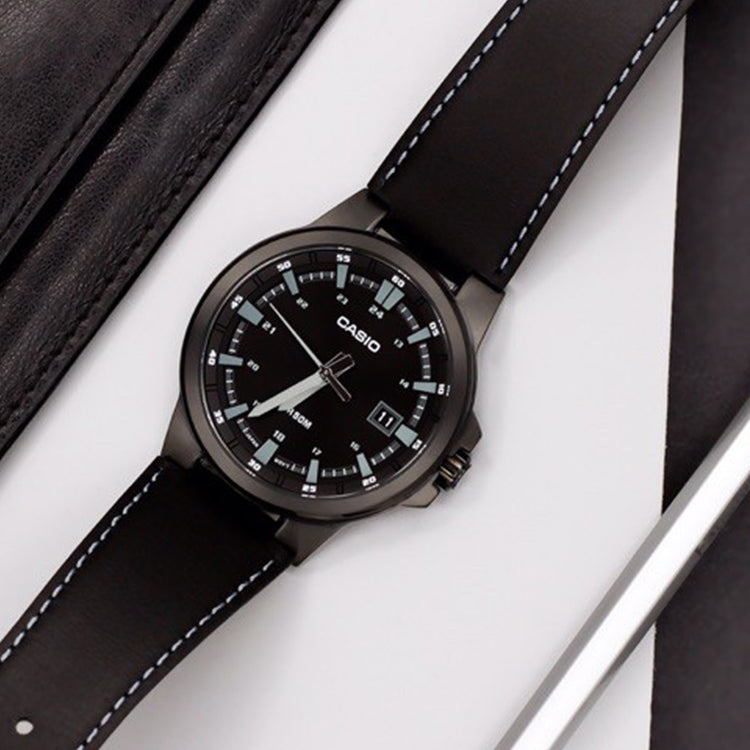 CASIO Male DRESS Japan / South Korea Fashion Waterproof Sports Black Analog MTP-E173BL-1AVDF