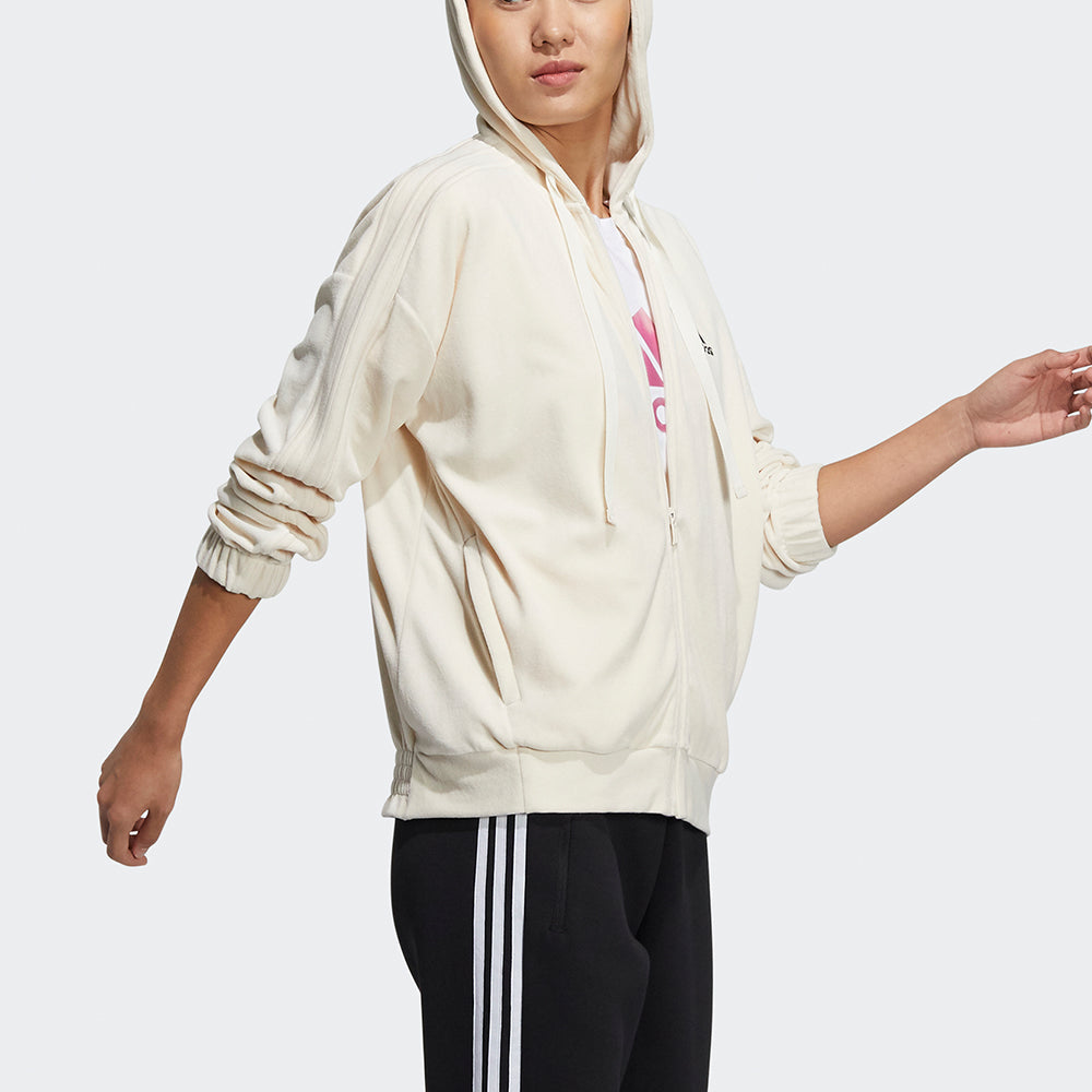 (WMNS) adidas Velour Jkt Small Logo Drawstring Hooded Jacket Creamy White HG1836