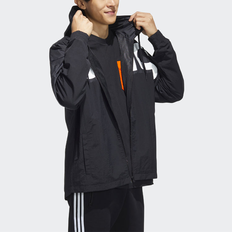 adidas Large Logo Contrast Color Stitching Athleisure Casual Sports Hooded Jacket Black HD4700