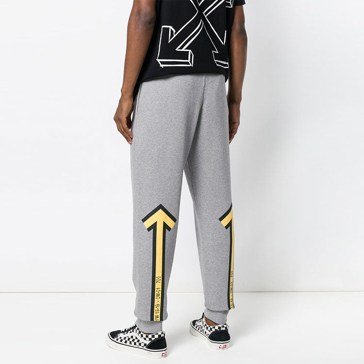 Men's Off-White SS21 Drawstring Logo Yellow Arrow Sports Pants/Trousers/Joggers Slim Fit Gray OMCH008E181920250760