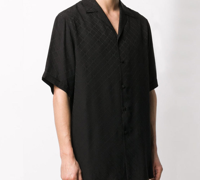 Gucci Tonal Vacation Checked Printed Silk Short Sleeve Shirt For Men Black 623156-ZADWP-1000