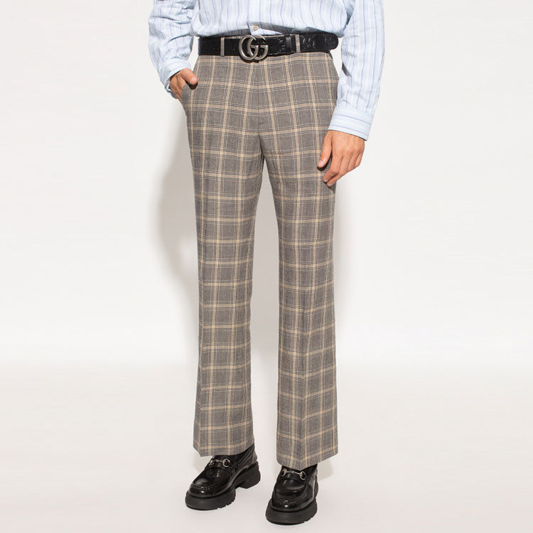 Gucci Checkered Linen Tailored Pants 'Grey' 672087-ZAILW-1136