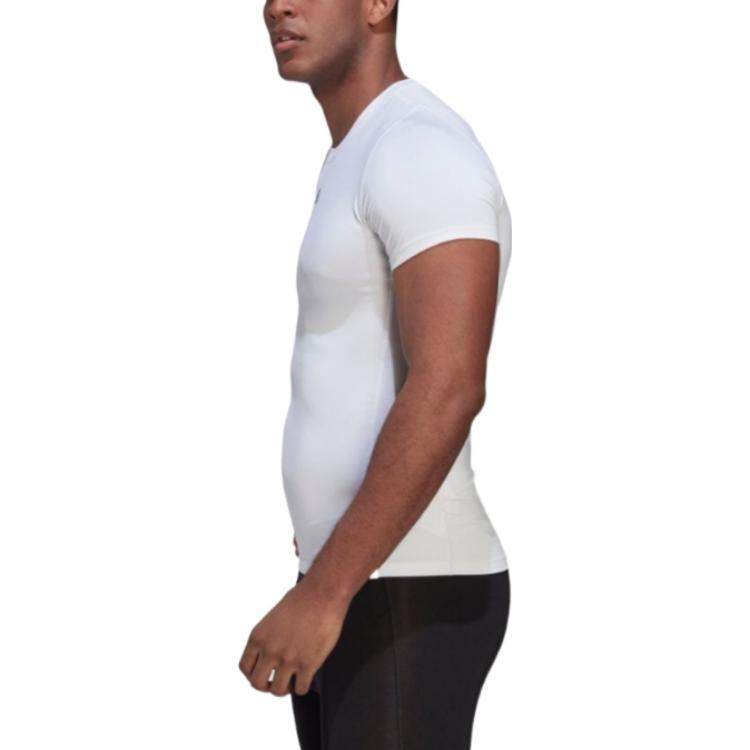 Men's adidas Solid Color Logo Round Neck Pullover Slim Fit Short Sleeve White T-Shirt HK2335