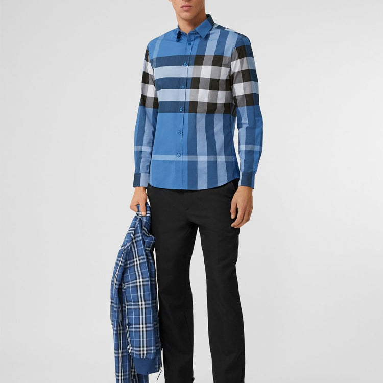 Burberry SS21 SOMERTON Maxse Long Sleeve Shirt Male Blue 80386561