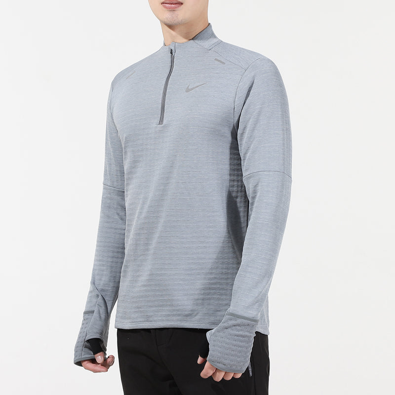 Men's Nike Sports Logo Solid Color Stand Collar Long Sleeves Light Grey T-Shirt DD5663-084