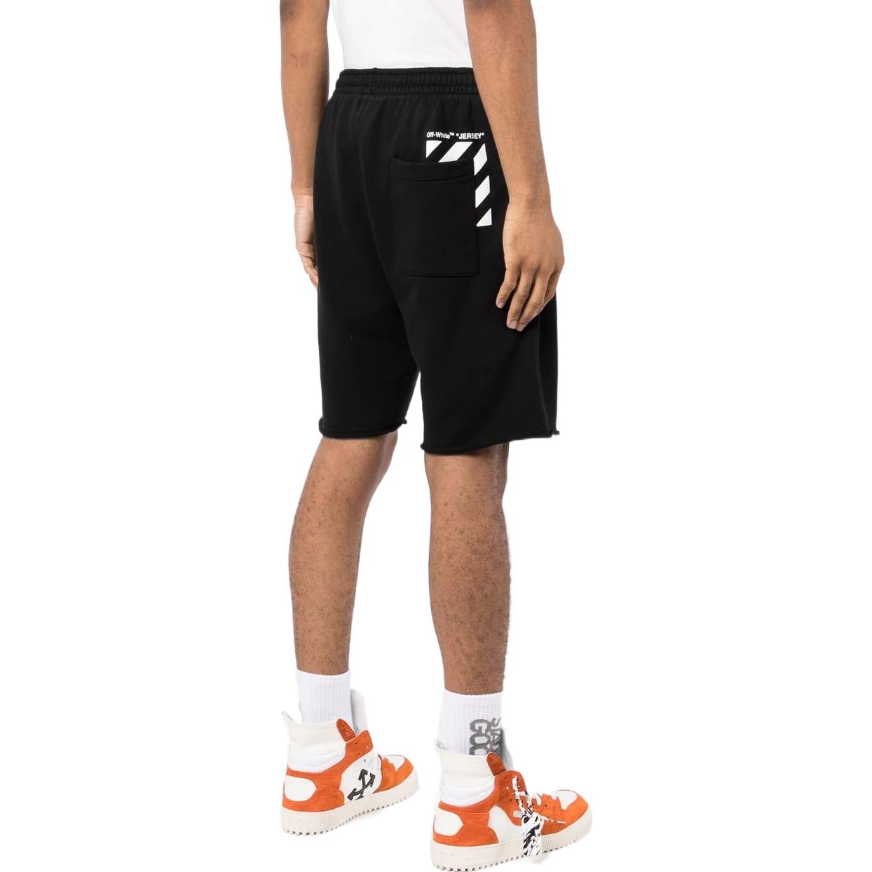 Men's Off-White Solid Color Back Printing Pattern Elastic Waistband Straight Shorts Black OMCI012C99FLE00110011001