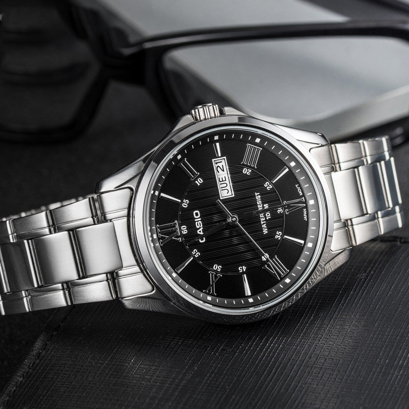 CASIO Waterproof Stainless Steel Strap Mens SilverBlack Analog MTP-1384D-1A