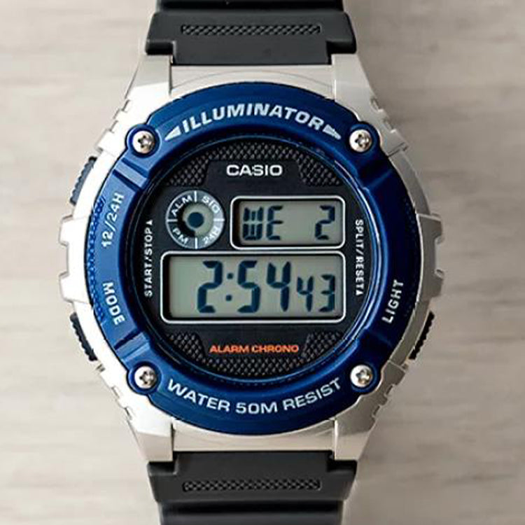 Men's CASIO Multifunction Retro Watch Resin Tape 50 waterproof LED Mens Black Digital W-216H-2AVDF