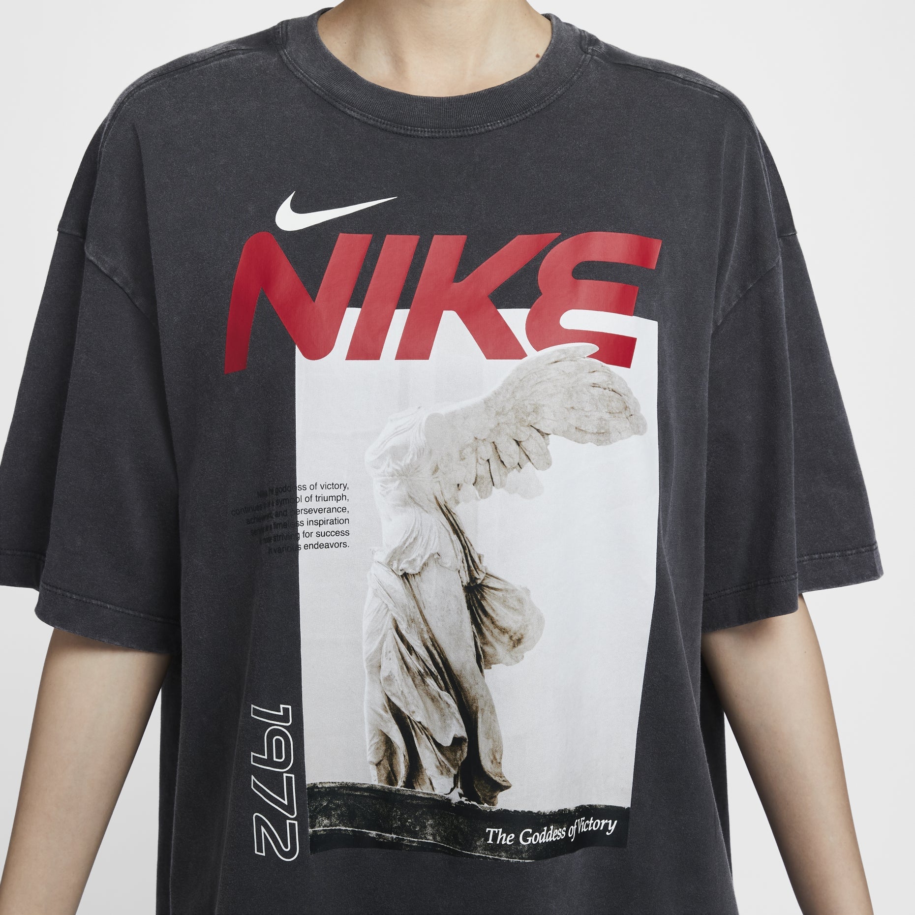 (WMNS) Nike Sportswear Oversized Graphic T-Shirt Asia Sizing 'Washed Black' HF6292-060