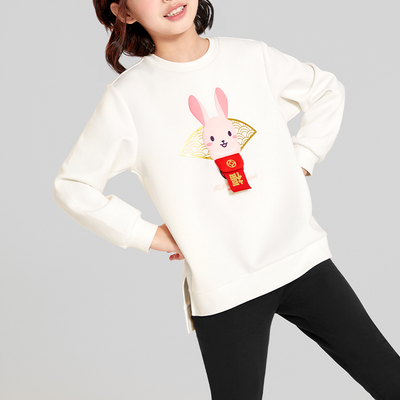 (GS) Skechers CNY Series Graphic Crew Sweater 'White Red' L123G006-0074