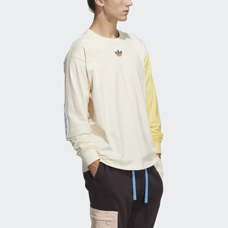 adidas originals Series Alphabet Logo Printing Colorblock Round Neck Long Sleeves Yellow T-Shirt HC0338