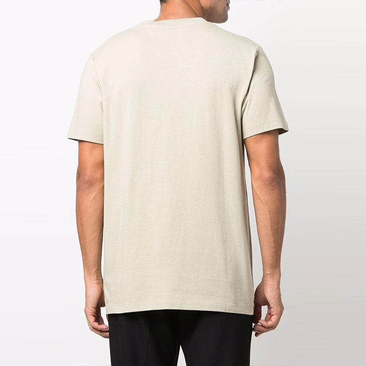 Men's Off-White Logo Printing Round Neck Short Sleeve Light Brown T-Shirt OMAA027F21JER0121784
