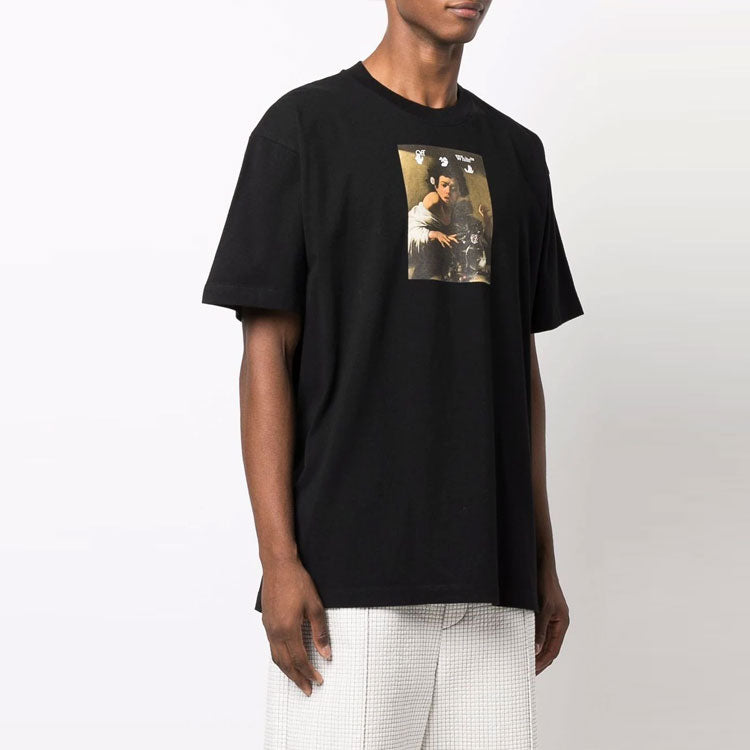 Off-White FW21 Pattern Alphabet Printing Round Neck Short Sleeve Loose Fit Black OMAA038F21JER0051084