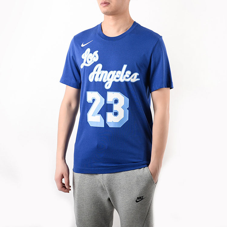 Nike Classic Edition Los Angeles Lakers LeBron James No. 23 Basketball Round Neck Short Sleeve Blue CT9915-495