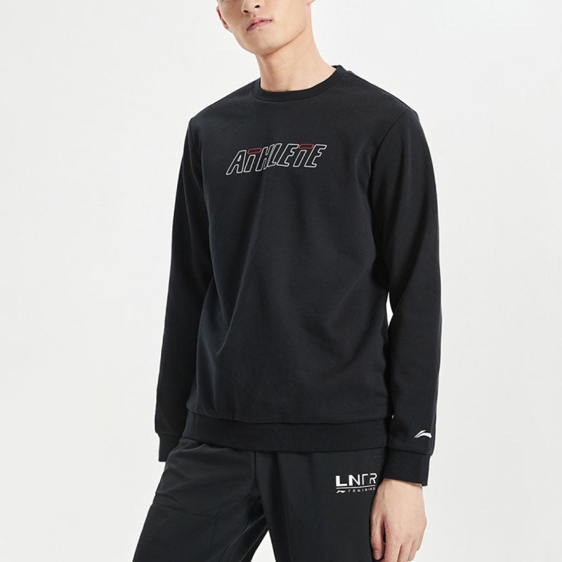 Li-Ning Training Series Alphabet Printing Fleece Lined Stay Warm Round Neck Pullover Black AWDRH31-1