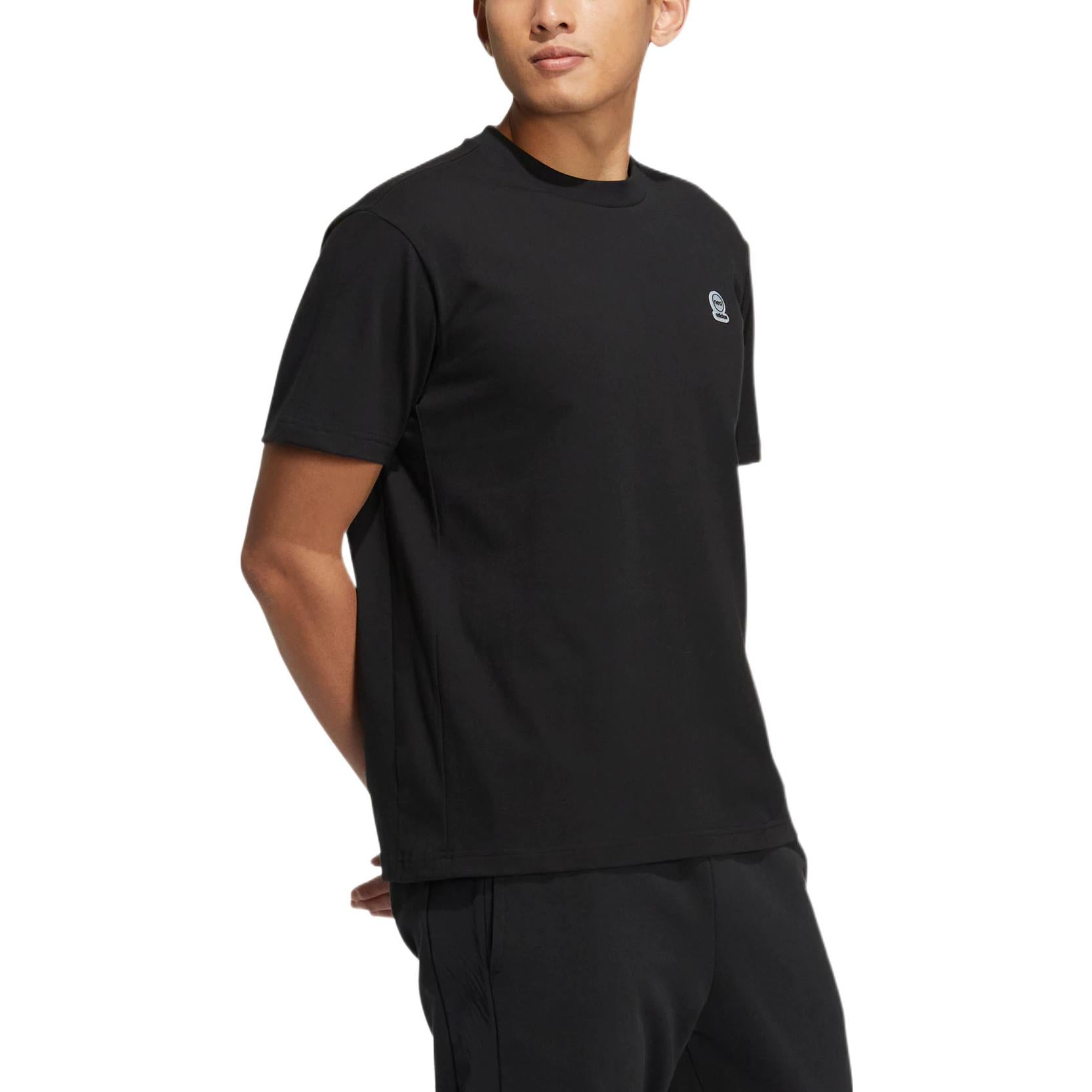 adidas neo Solid Color Round Neck Sports Short Sleeve Unisex Black HS6812