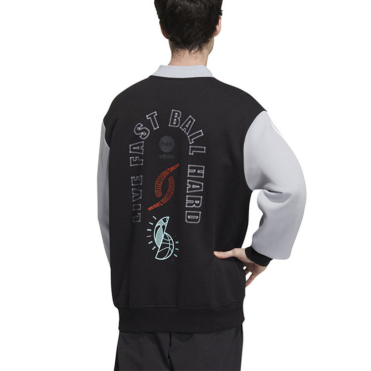 Men's adidas neo Pattern Printing Long Sleeves Jacket Black HM1988