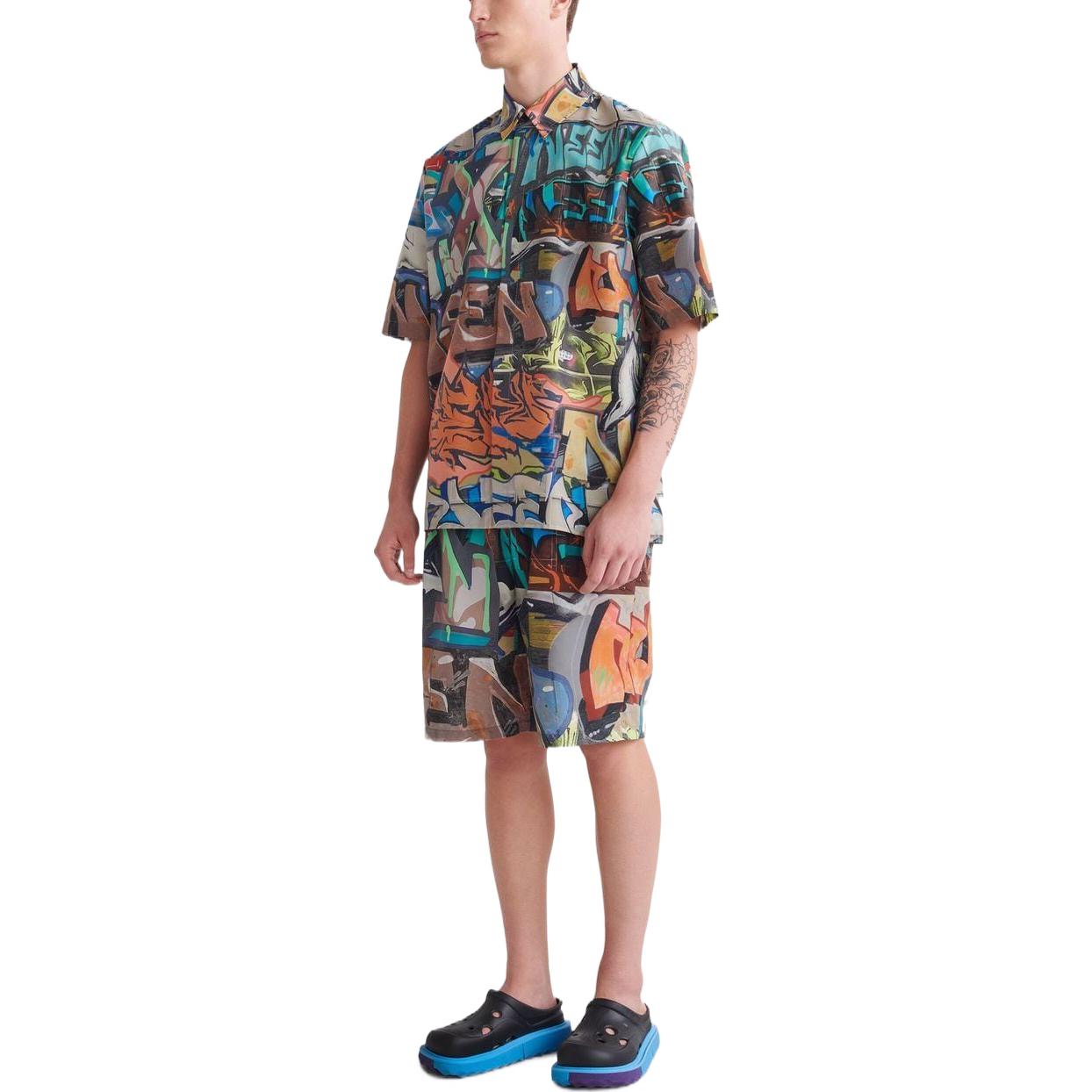 Men's Off-White Graffiti Printing Logo Pattern Short Sleeve Multicolor Shirt OMGA216S22FAB0018400
