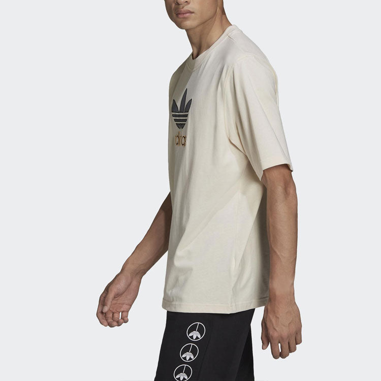 Men's adidas originals Logo Printing Loose Casual Round Neck Short Sleeve Light Brown T-Shirt HE5646