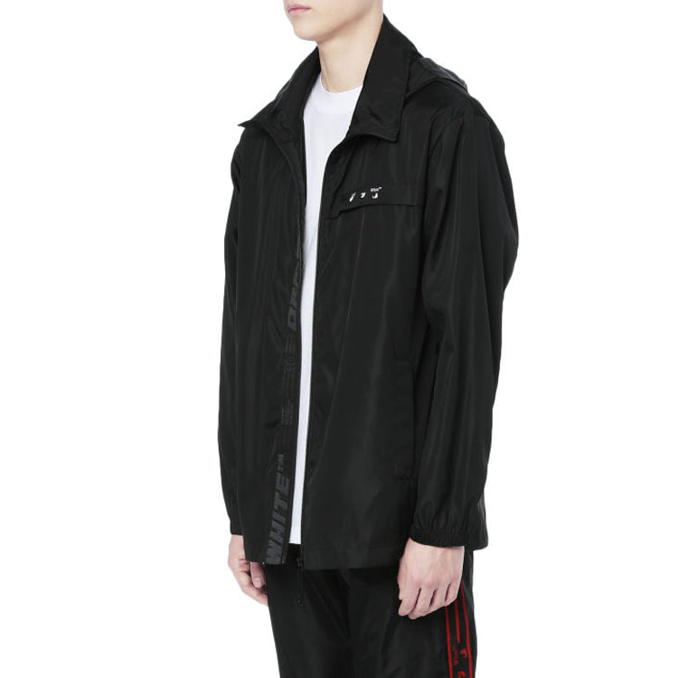 Off-White SS21 Logo Printing Hooded Jacket Black OMEB014R21FAB0011001