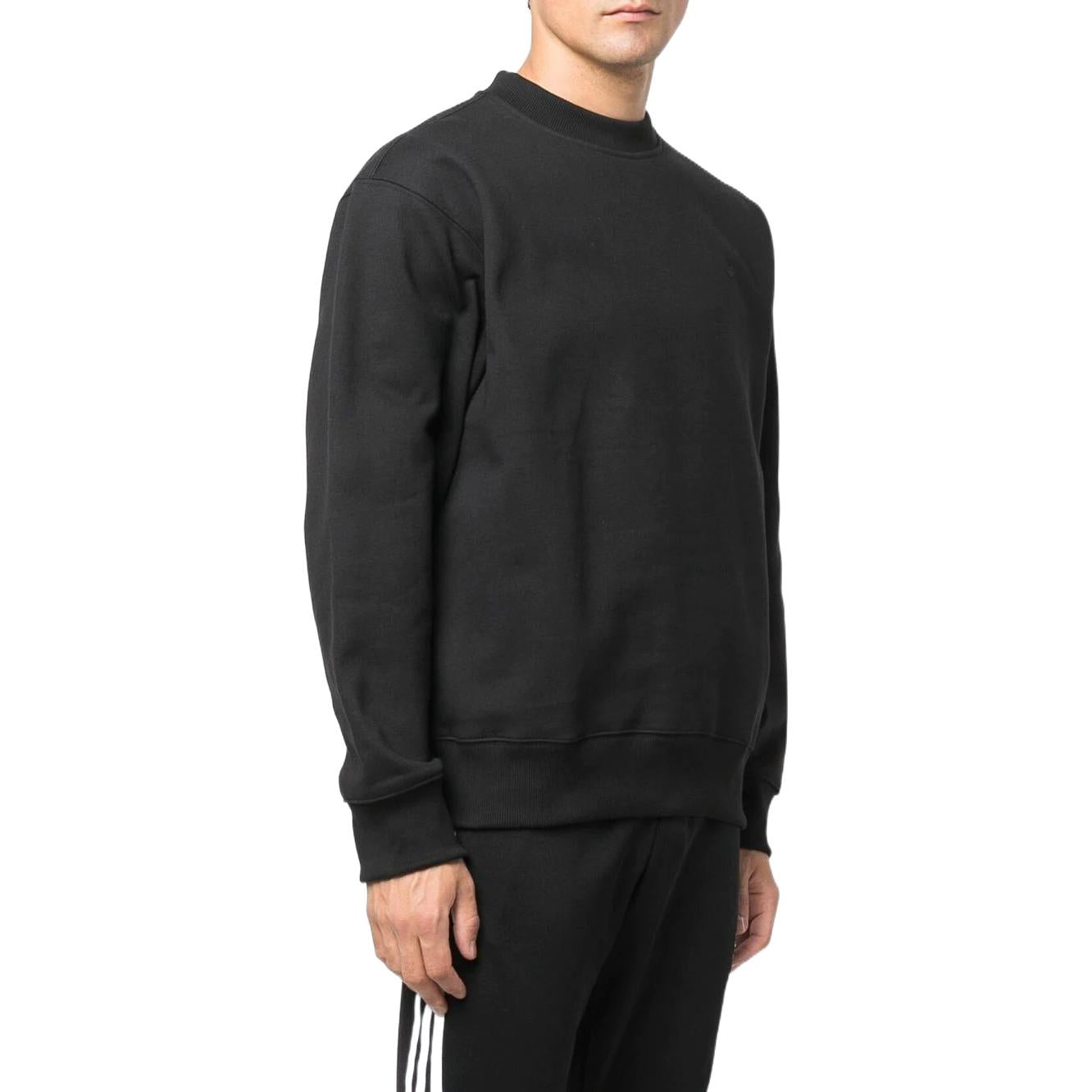 Men's adidas originals Solid Color Logo Round Neck Pullover Long Sleeves Black HK0306