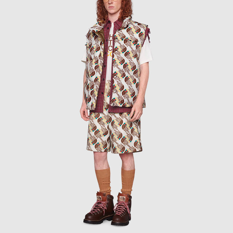 Men's Gucci x THE NORTH FACE Crossover SS21 Webbing Printing Plain Weave Knit Shorts Ivory 651333-XJDCE-9141