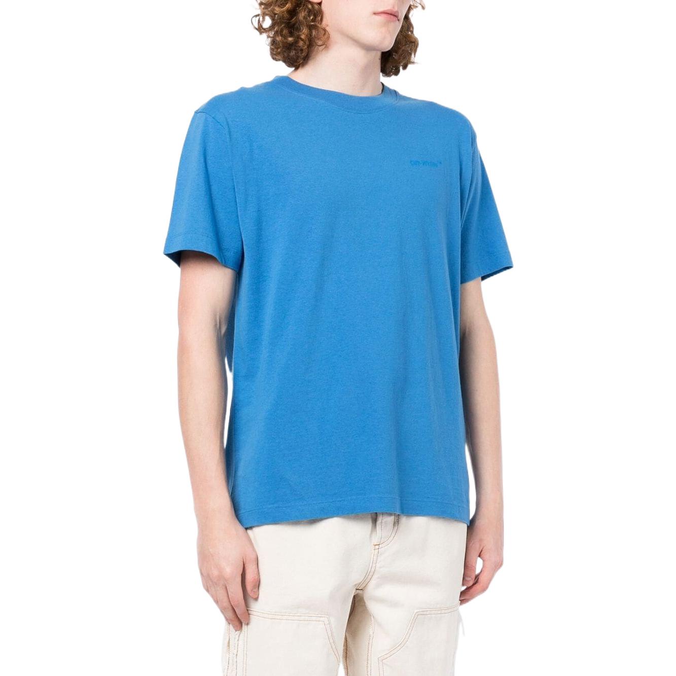 Men's Off-White FW22 Solid Color Printing Round Neck Short Sleeve Blue T-Shirt OMAA027F22JER0011454