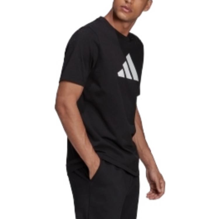 Men's adidas Logo Printing Round Neck Short Sleeve Japanese Version Black T-Shirt HD0893