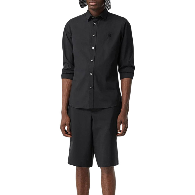 Burberry Embroidery Logo Stretch Cotton Shirt Male Black 80285551