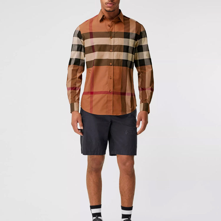 Burberry Check Stretch Cotton Shirt Male Brown 80376401