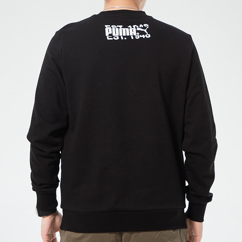 PUMA Alphabet Printing Sports Round Neck Pullover Black 531416-01
