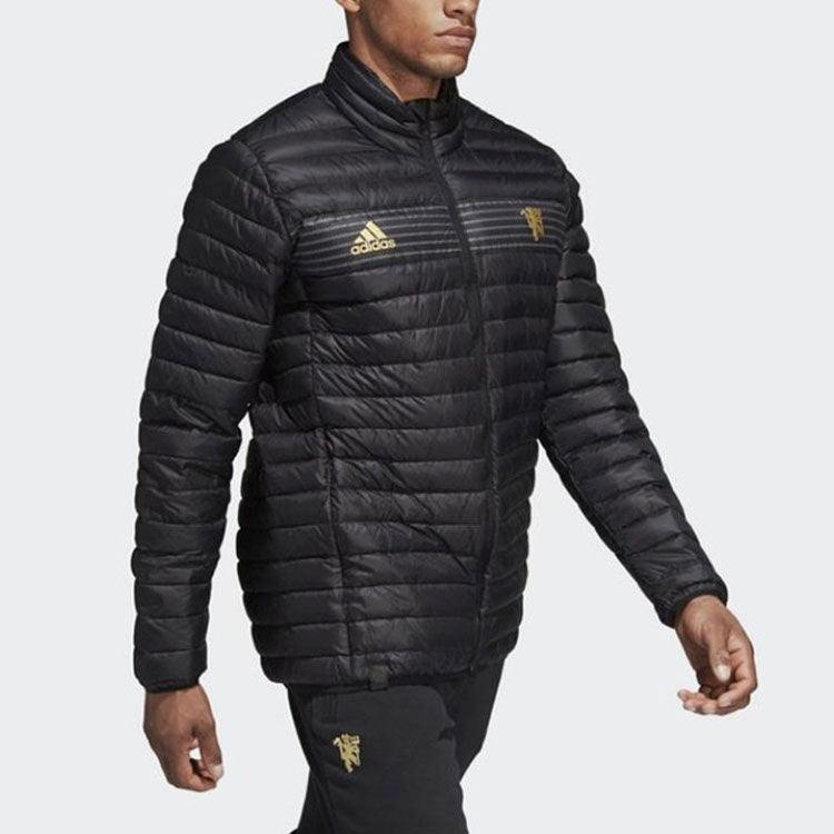 Men's adidas Logo Printing Solid Color Stand Collar Black Down Jacket CY6110