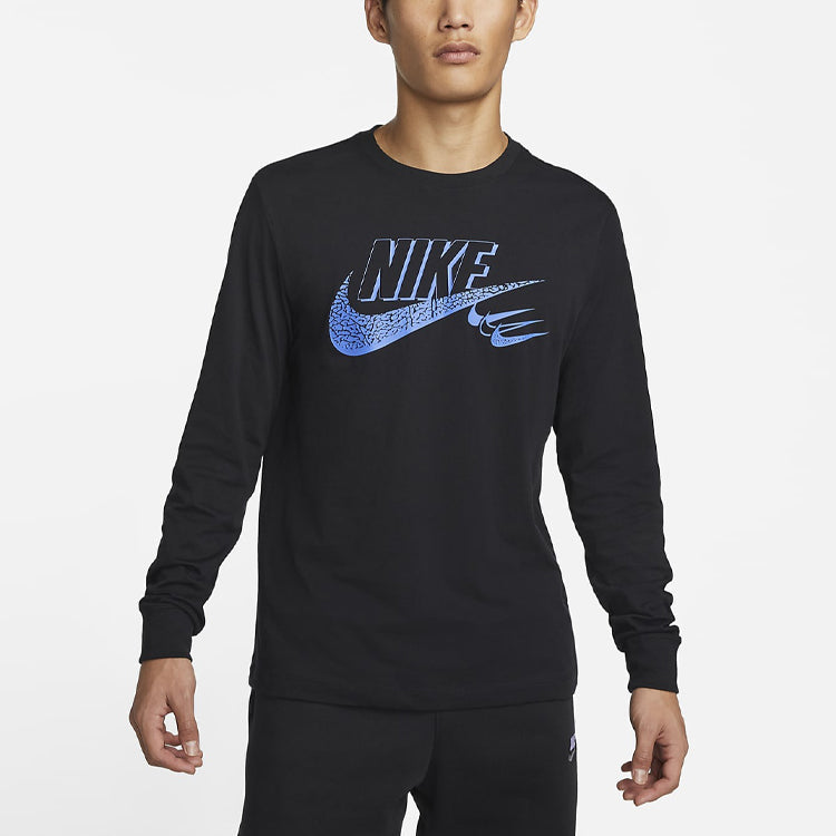 Men's Nike Burst Crack Logo Round Neck Long Sleeves Black T-Shirt DN5264-010