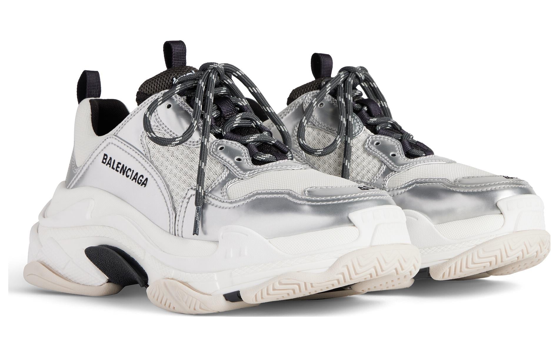 (WMNS) Balenciaga Triple S Sneakers 'Black White Silver Double Foam and Mesh' 524039W2FWM8191