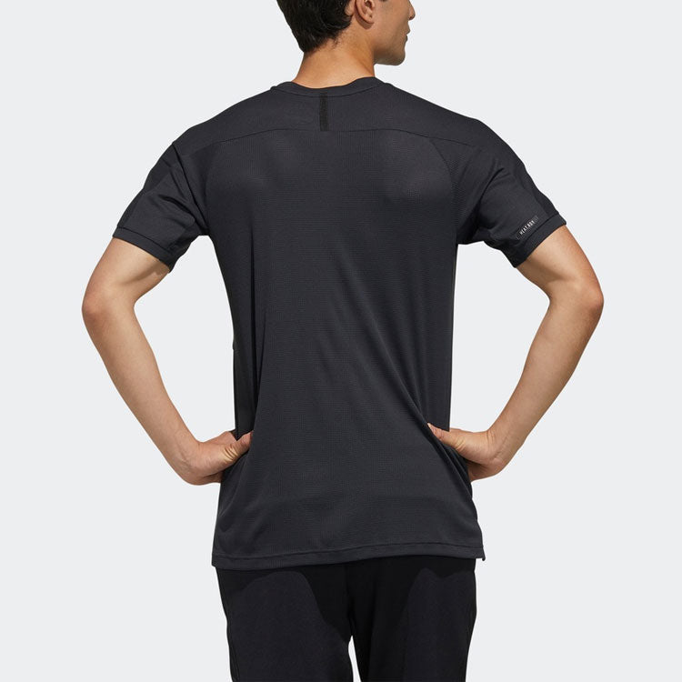 Men's adidas Logo Round Neck Sports Short Sleeve Black T-Shirt FK1418